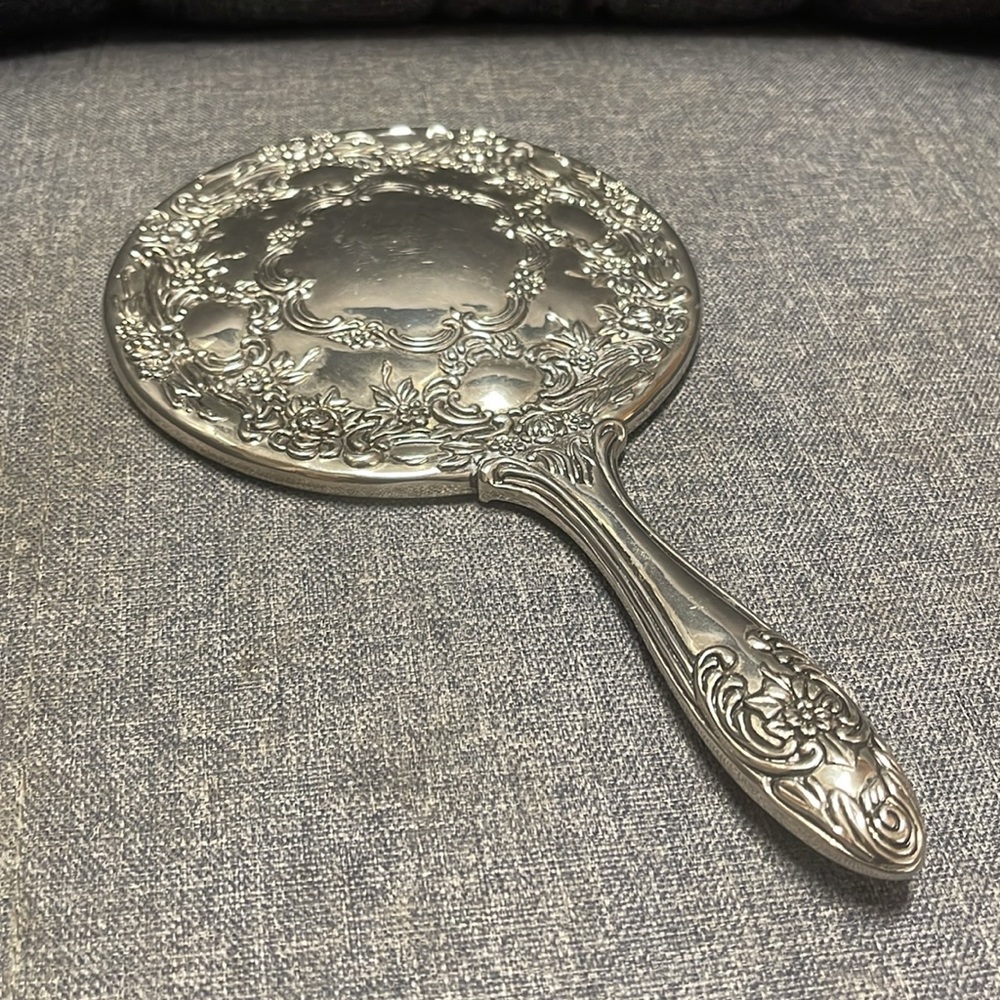 Antique Victorian Style Silver Mirror - Floral View 4